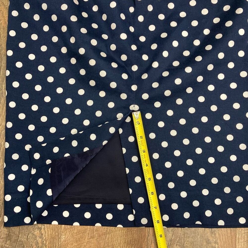 J. Crew No 2 Pencil Skirt Navy White Polka Dot Stretch Cotton sz 8 Preppy Office - Picture 10 of 11